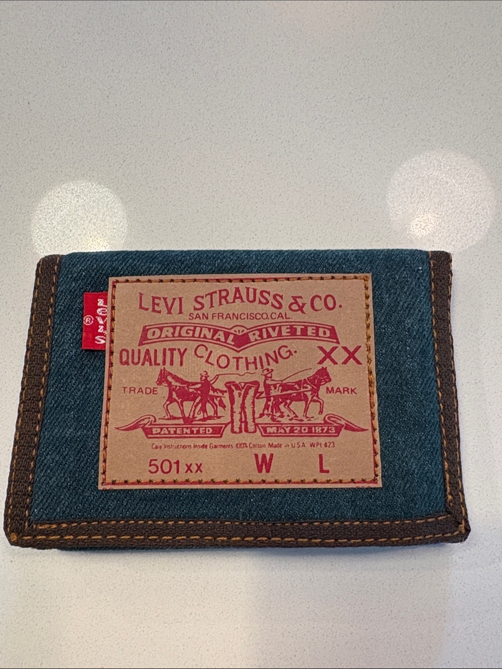 Vintage 80s 90s Deadstock Levi's Blue Denim Tri-Fold Velcro Wallet